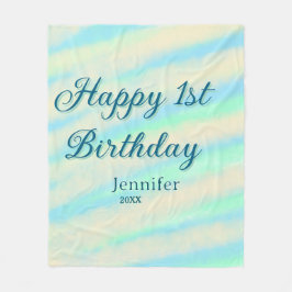 Happy 1st birthday kids baby blue green pastel ret fleecefilt