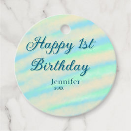 Happy 1st birthday kids baby blue green pastel ret gåvor etiketter
