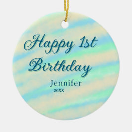 Happy 1st birthday kids baby blue green pastel ret julgransprydnad keramik