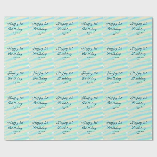 Happy 1st birthday kids baby blue green pastel ret presentpapper (Platt)