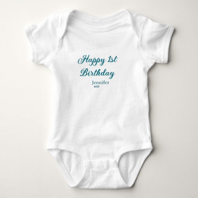 Happy 1st birthday kids baby blue green pastel ret t shirt (Framsida)