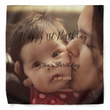 Happy 1st birthday name photo date stylish calligr