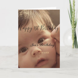 Happy 1st birthday name photo date stylish calligr kort