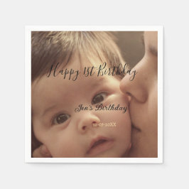 Happy 1st birthday name photo date stylish calligr pappersservett