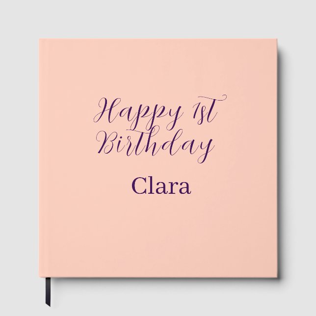 Happy 1st birthday orange purple boho retro name  gästböcker (Framsida)