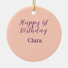 Happy 1st birthday orange purple boho retro name  julgransprydnad keramik