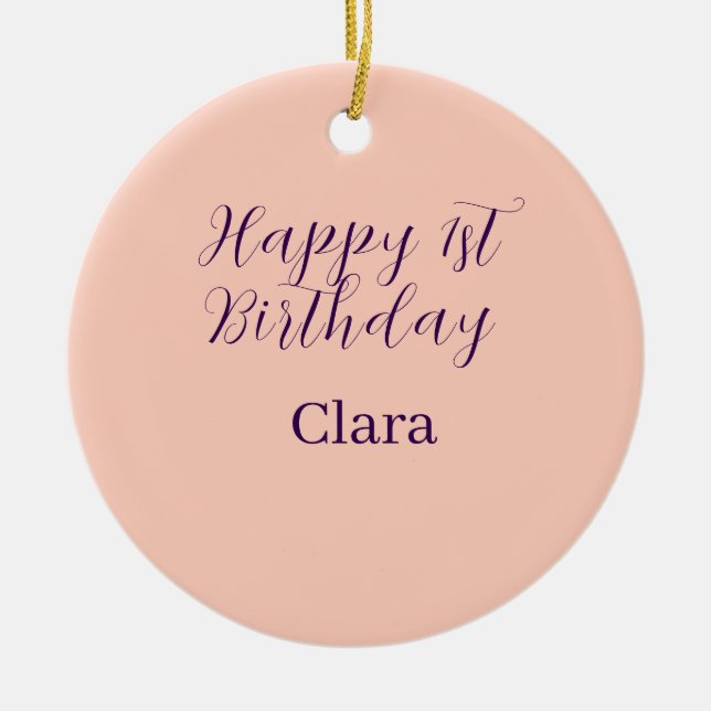 Happy 1st birthday orange purple boho retro name  julgransprydnad keramik (Framsidan)