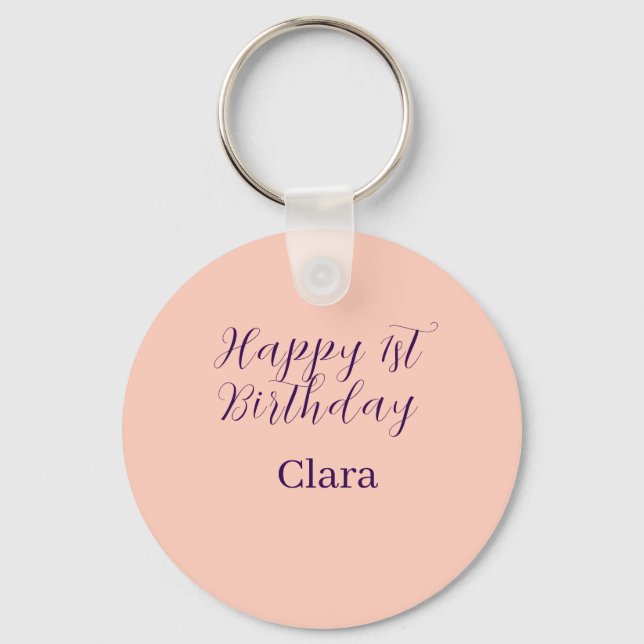 Happy 1st birthday orange purple boho retro name  nyckelring (Framsida)
