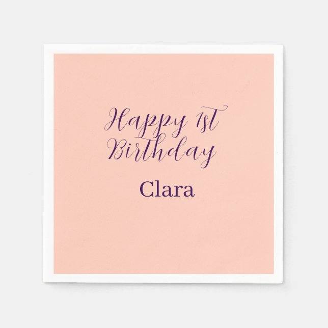 Happy 1st birthday orange purple boho retro name  pappersservett (Framsidan)