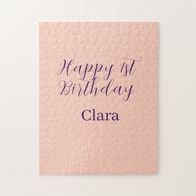 Happy 1st birthday orange purple boho retro name  pussel (Vertikal)