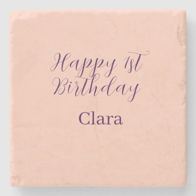 Happy 1st birthday orange purple boho retro name  stenunderlägg (Framsidan)