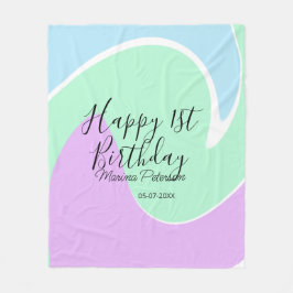 Happy 1st birthday pink green blue acrylic pour  fleecefilt