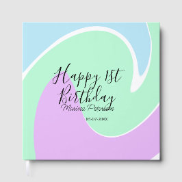 Happy 1st birthday pink green blue acrylic pour  gästböcker