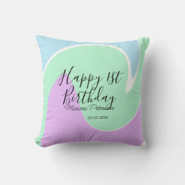 Happy 1st birthday pink green blue acrylic pour  kudde