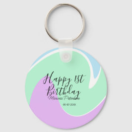 Happy 1st birthday pink green blue acrylic pour  nyckelring