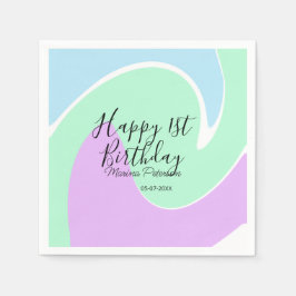 Happy 1st birthday pink green blue acrylic pour  pappersservett