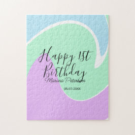 Happy 1st birthday pink green blue acrylic pour  pussel