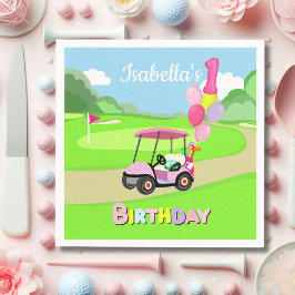 Happy 1st Birthday Polka Dot Pink Girly Golf Pappersservett