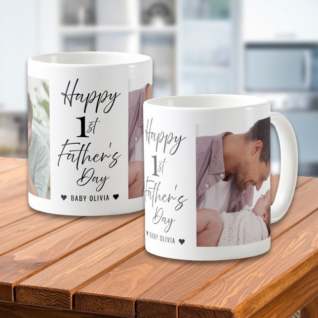  Happy 1st Father's Day Daddy Personalized 2 Photo Kaffemugg (Skapare uppladdad)