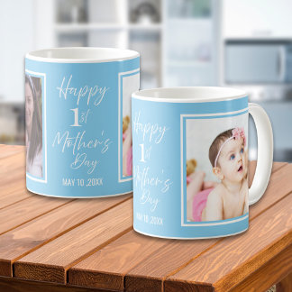 Happy 1st Mother's Day Baby Blue 2 Photo Collage   Kaffemugg