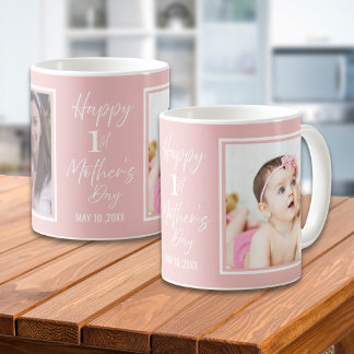 Happy 1st Mother's Day Baby Pink 2 Photo Collage  Kaffemugg