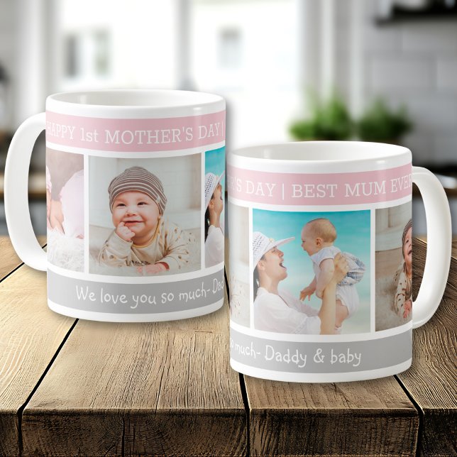 Happy 1st Mother's Day Best Mum Ever 4 Photo Kaffemugg (Skapare uppladdad)