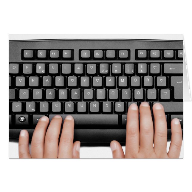 Happy 2014 keyboard messageFeliz 2014 paz y amor Hälsningskort (Framsidan Horizontal)