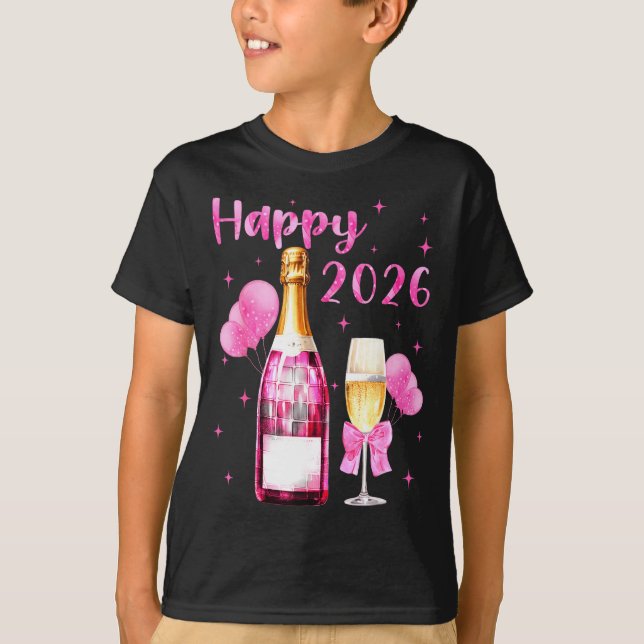 Happy 2026 Cheers To A New Year 2026 Champagne Coq T Shirt (Framsida)