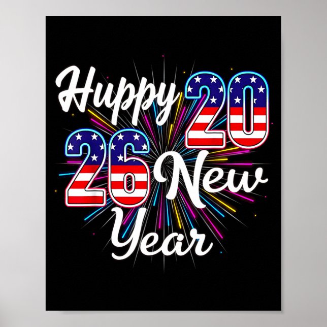 Happy 2026 New Year Patriotic Fireworks Design Par Poster (Framsidan)