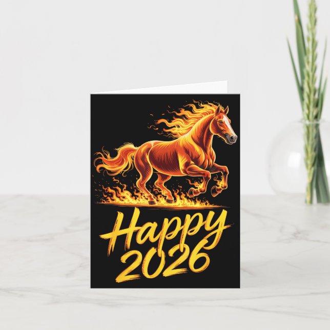 Happy 2026 Year Of The Horse Chinese Zodiac New Ye Kort (Framsida)