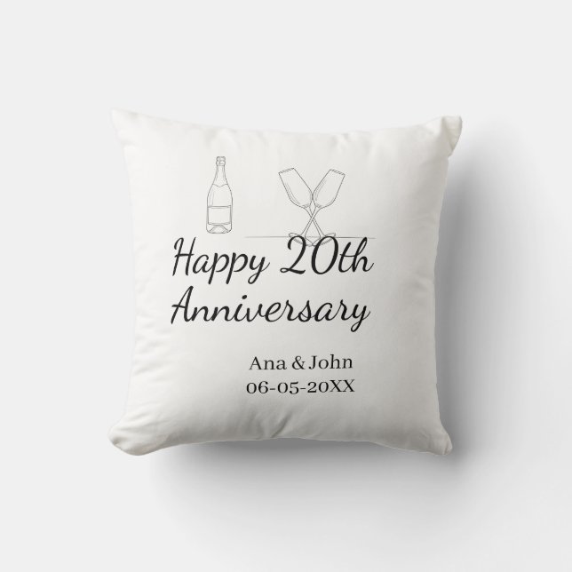 Happy 20th anniversary champagne bottle glass name kudde (Framsida)