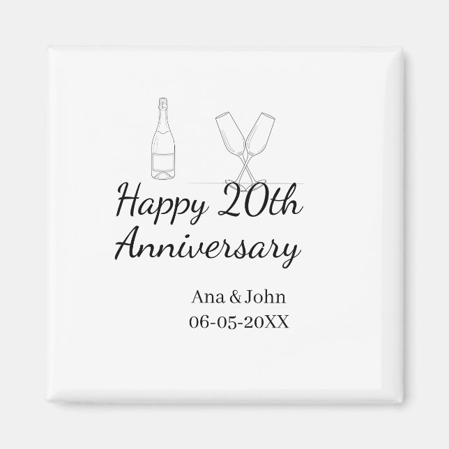 Happy 20th anniversary champagne bottle glass name magnet (Framsidan)