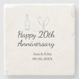 Happy 20th anniversary champagne bottle glass name stenunderlägg