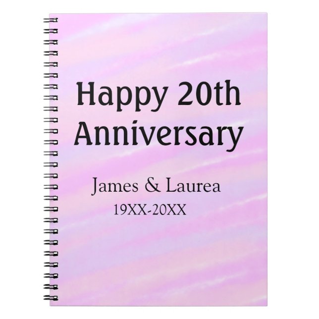 Happy 20th anniversary pink purple pastel name bol anteckningsbok (Framsidan)