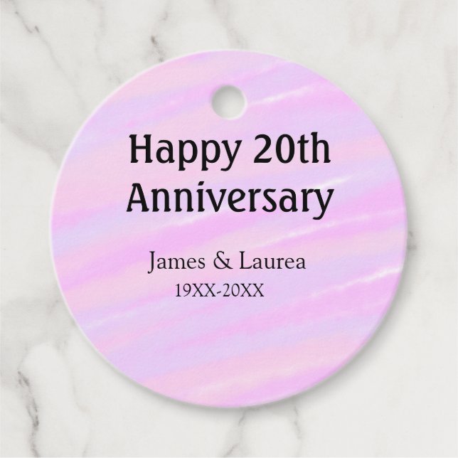 Happy 20th anniversary pink purple pastel name bol gåvor etiketter (Framsida)