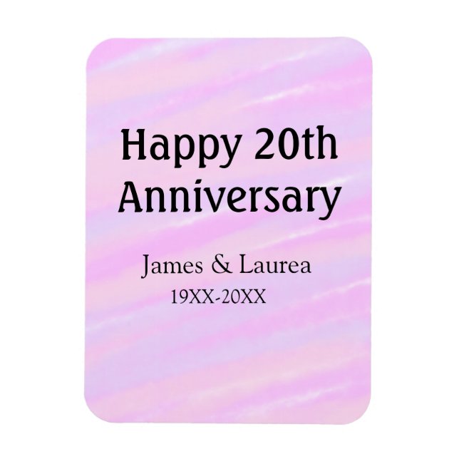 Happy 20th anniversary pink purple pastel name bol magnet (Vertikal)