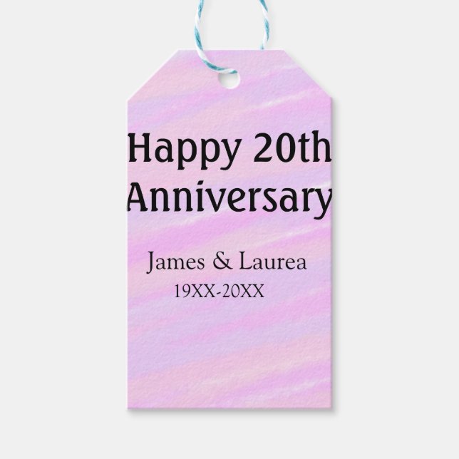 Happy 20th anniversary pink purple pastel name bol presentetikett (Framsidan)