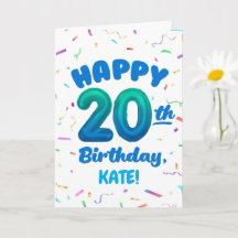 Happy 20th Birthday Card with Custom Name