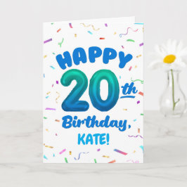 Happy 20th Birthday Card with Custom Name Kort