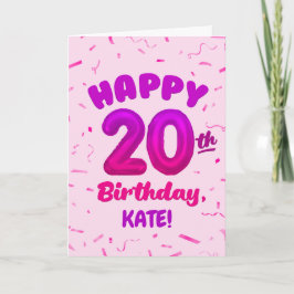 Happy 20th Birthday Card with Custom Name Kort