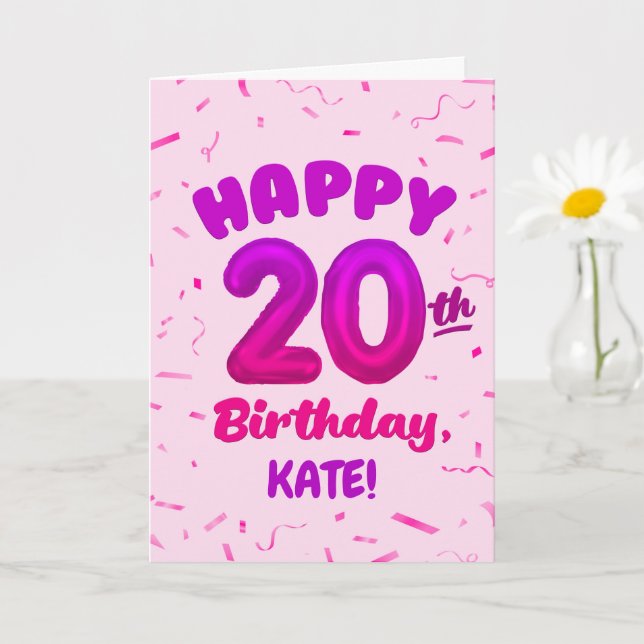 Happy 20th Birthday Card with Custom Name Kort (Liten växt)