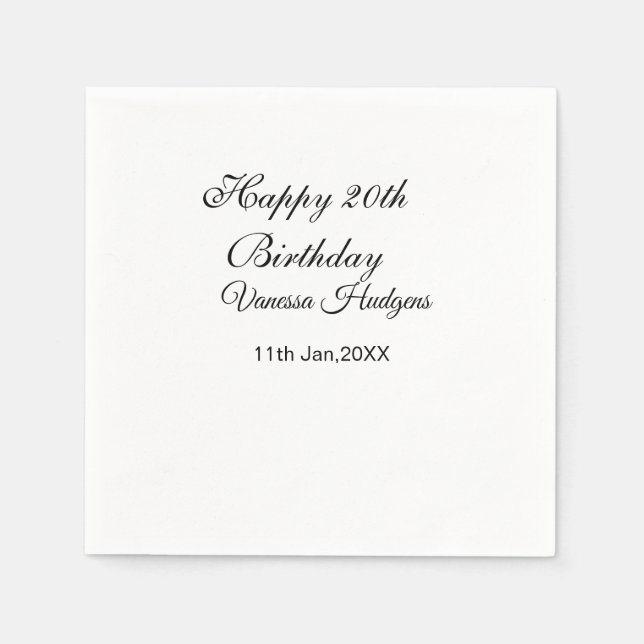 Happy 20th birthday name date simple minimal  pappersservett (Framsidan)