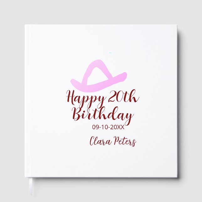 Happy 20th birthday pink cowboy girl name date sim gästböcker (Framsida)