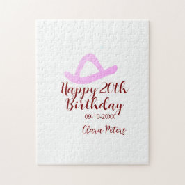 Happy 20th birthday pink cowboy girl name date sim pussel