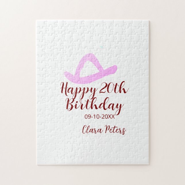 Happy 20th birthday pink cowboy girl name date sim pussel (Vertikal)