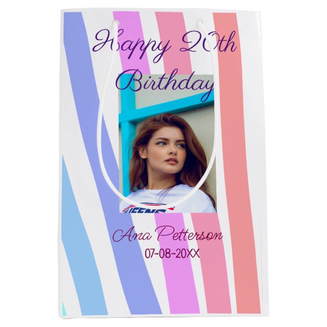 Happy 20th Birthday rainbow rustic boho lines phot (Framsidan)