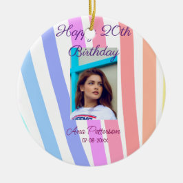 Happy 20th Birthday rainbow rustic boho lines phot Julgransprydnad Keramik