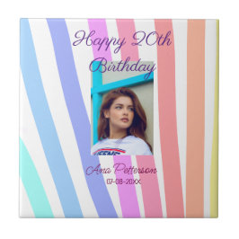Happy 20th Birthday rainbow rustic boho lines phot Kakelplatta