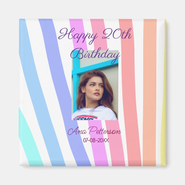 Happy 20th Birthday rainbow rustic boho lines phot Magnet (Framsidan)