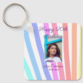 Happy 20th Birthday rainbow rustic boho lines phot Nyckelring